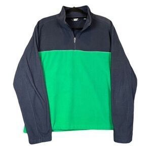 Lands' End Men's 1/4 Zip Fleece Pullover Navy Blue and Green Size XL